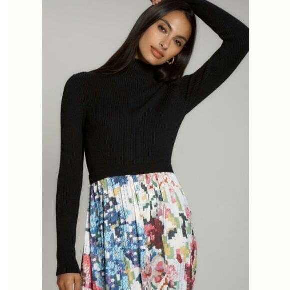 Kristin Lamb x Anthropologie Thea Twofer Sweater Dress Floral Skirt Large Petite - Picture 3 of 16